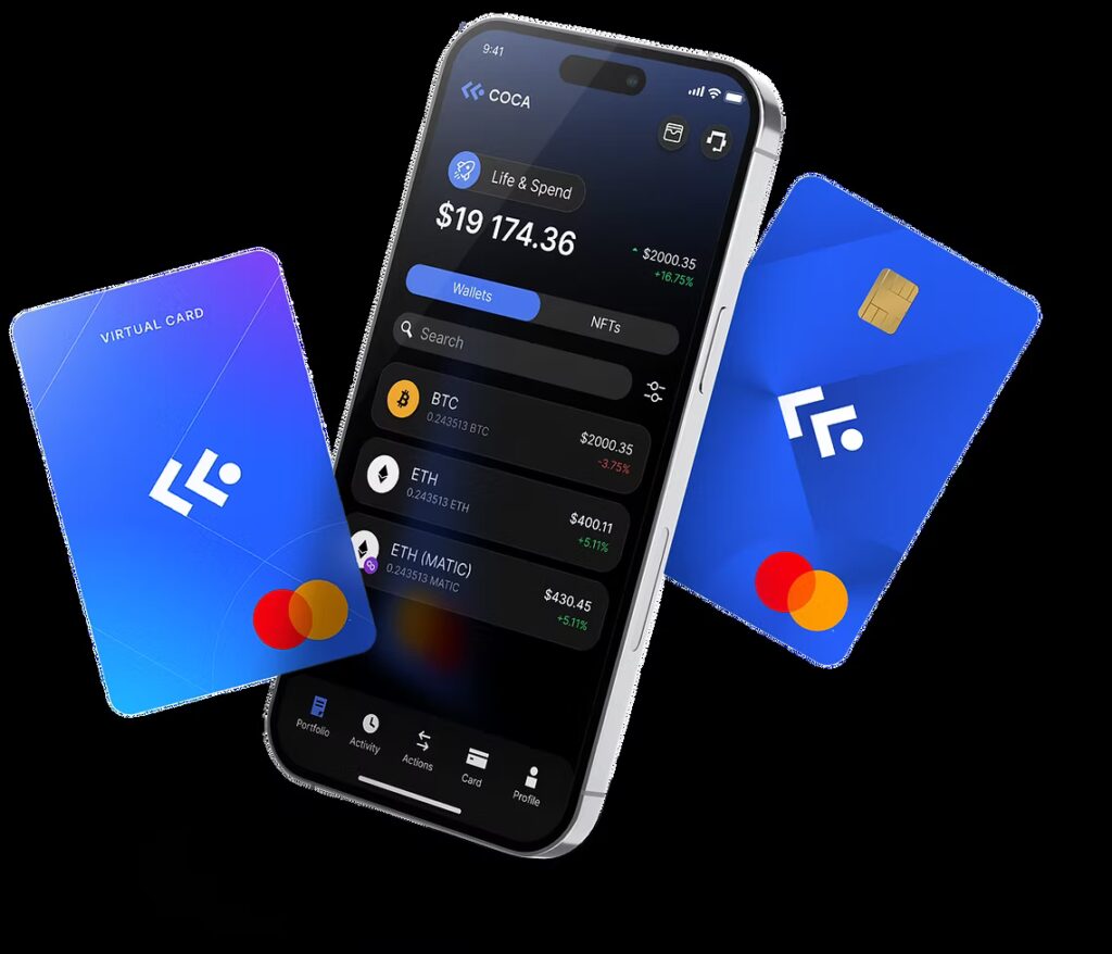 Immagine promozionale di COCA Wallet, piattaforma crypto decentralizzata senza KYC