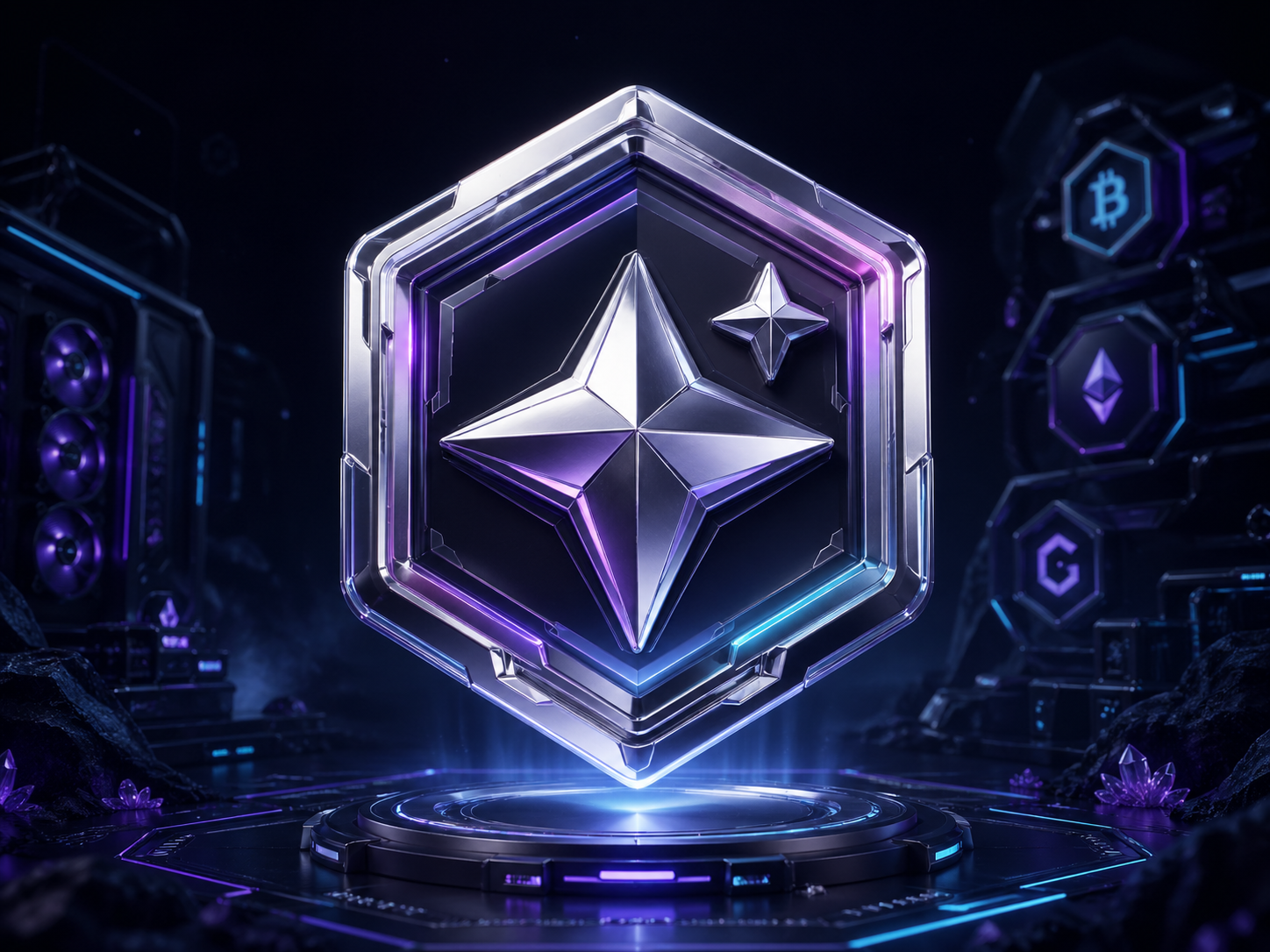 Badge Platinum Plus GoMining per tier dei miner NFT in stile futuristico premium
