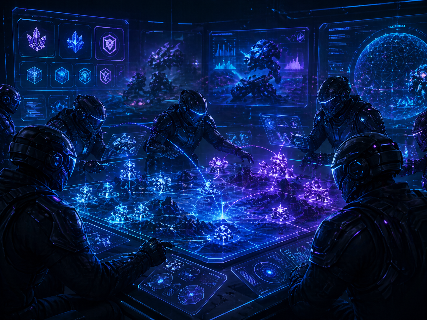 Illustrazione Miner Wars GoMining con strategia di clan e battaglia tra miner digitali