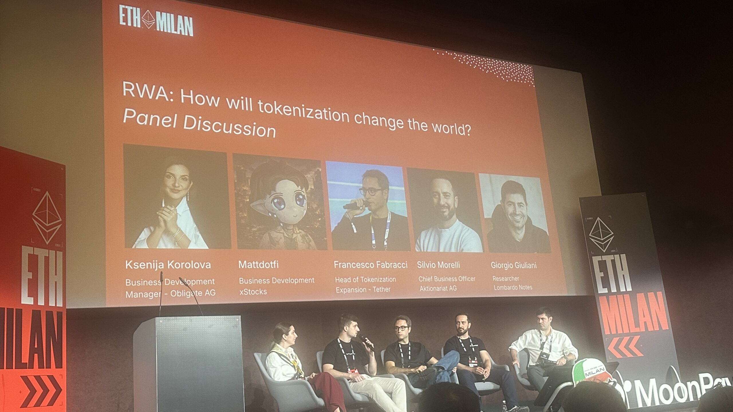 Tokenizzazione RWA al panel ETHMilan 2026 con Giorgio Giuliani Ksenija Korolova Mattdotfi Francesco Ranieri Fabracci e Silvio Morelli
