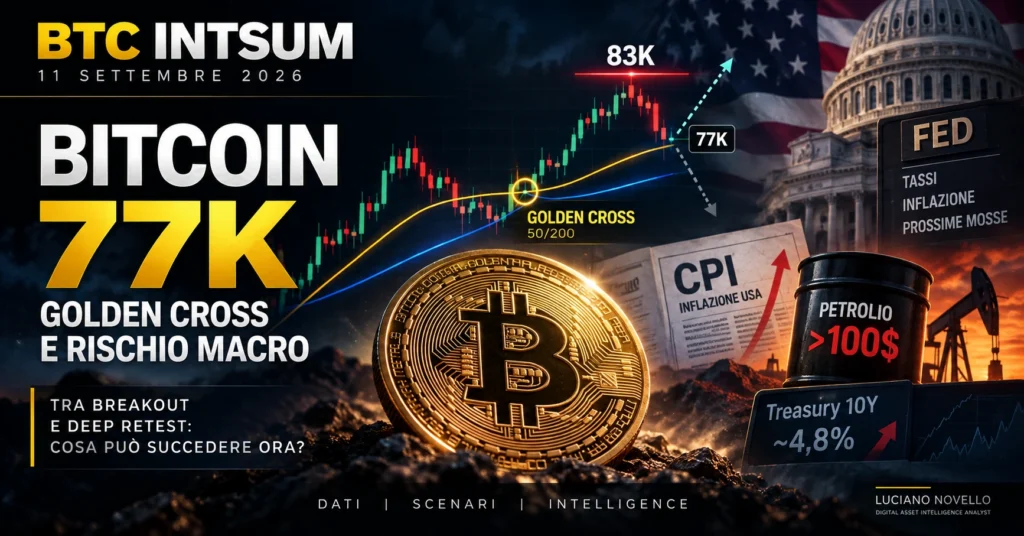 Bitcoin 77K tra Golden Cross, CPI USA, petrolio sopra 100 dollari e rischio macro