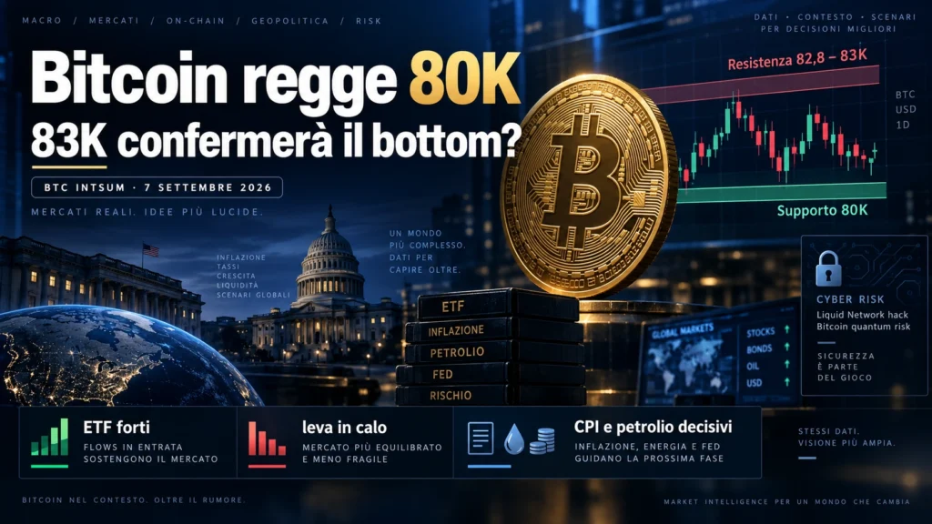 Bitcoin 83000 con BTC intorno a 80K tra CPI, ETF e rischio cyber