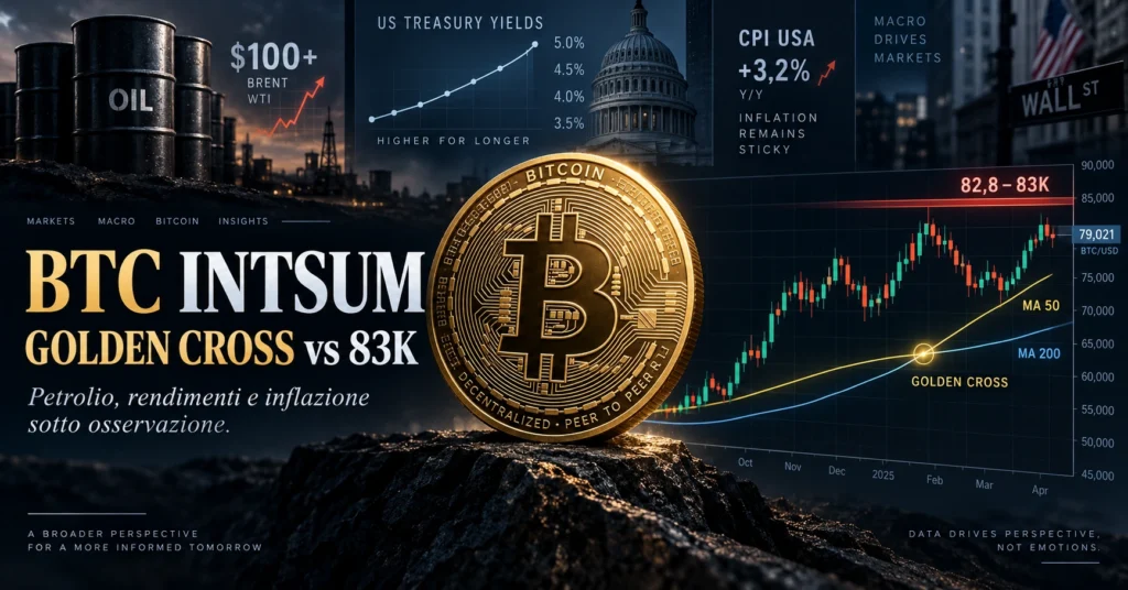Bitcoin vicino a 83K dopo il Golden Cross mentre petrolio e rendimenti Treasury aumentano la pressione macro
