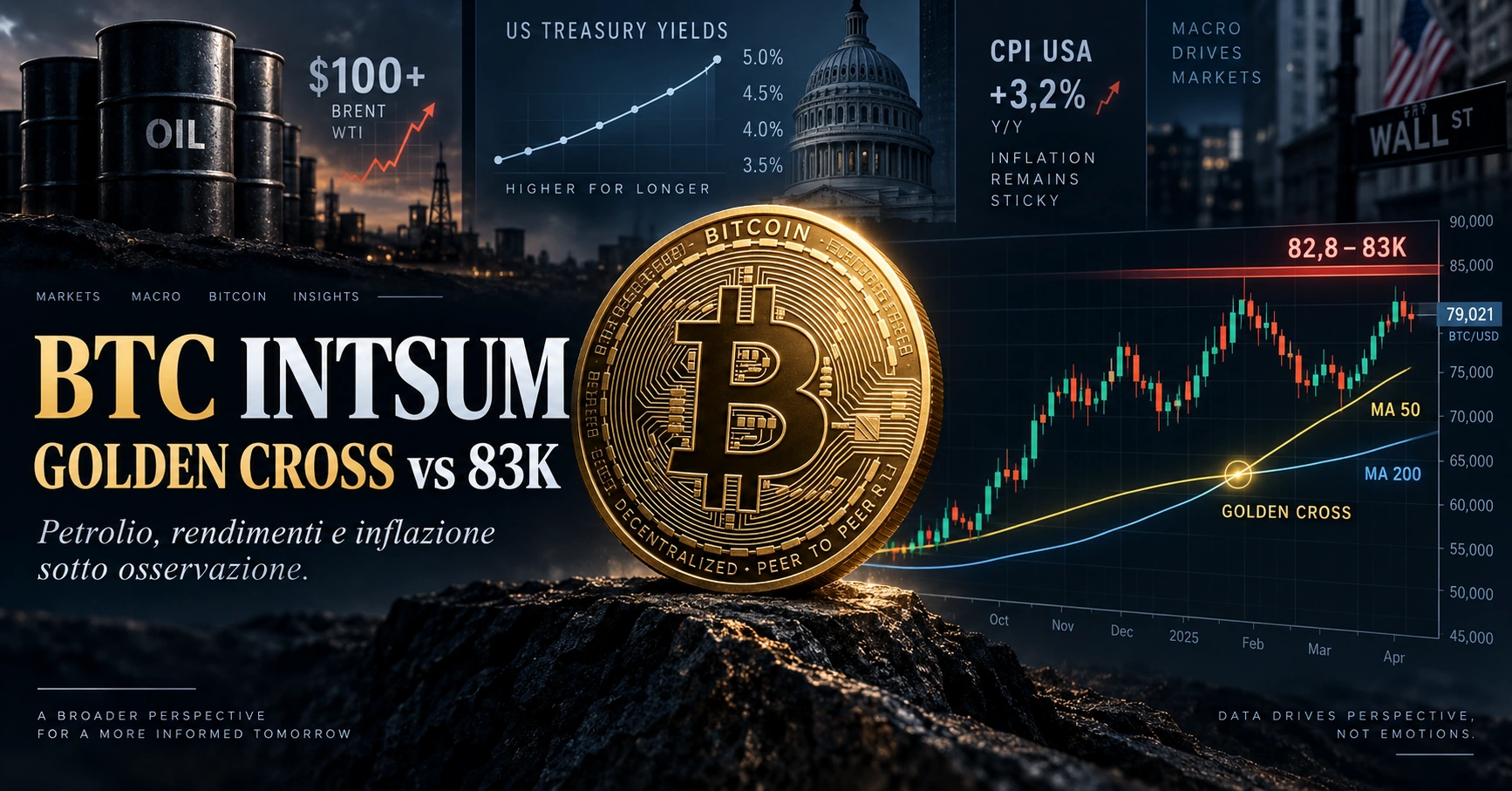 Bitcoin 83K dopo il Golden Cross tra petrolio sopra 100 dollari e Treasury elevati