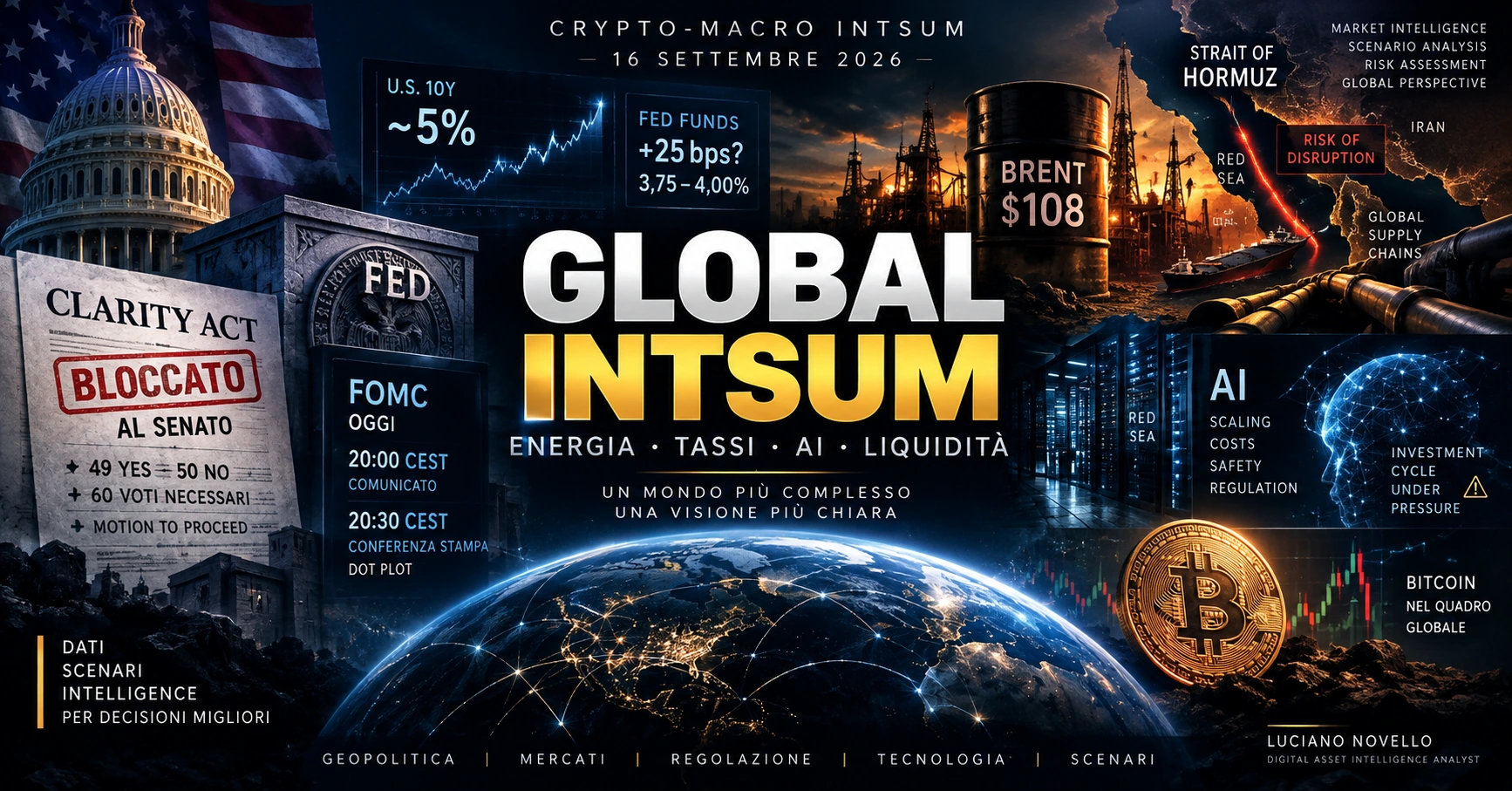 Bitcoin sotto pressione dopo il voto sul CLARITY Act mentre il mercato attende il FOMC del 16 settembre 2026