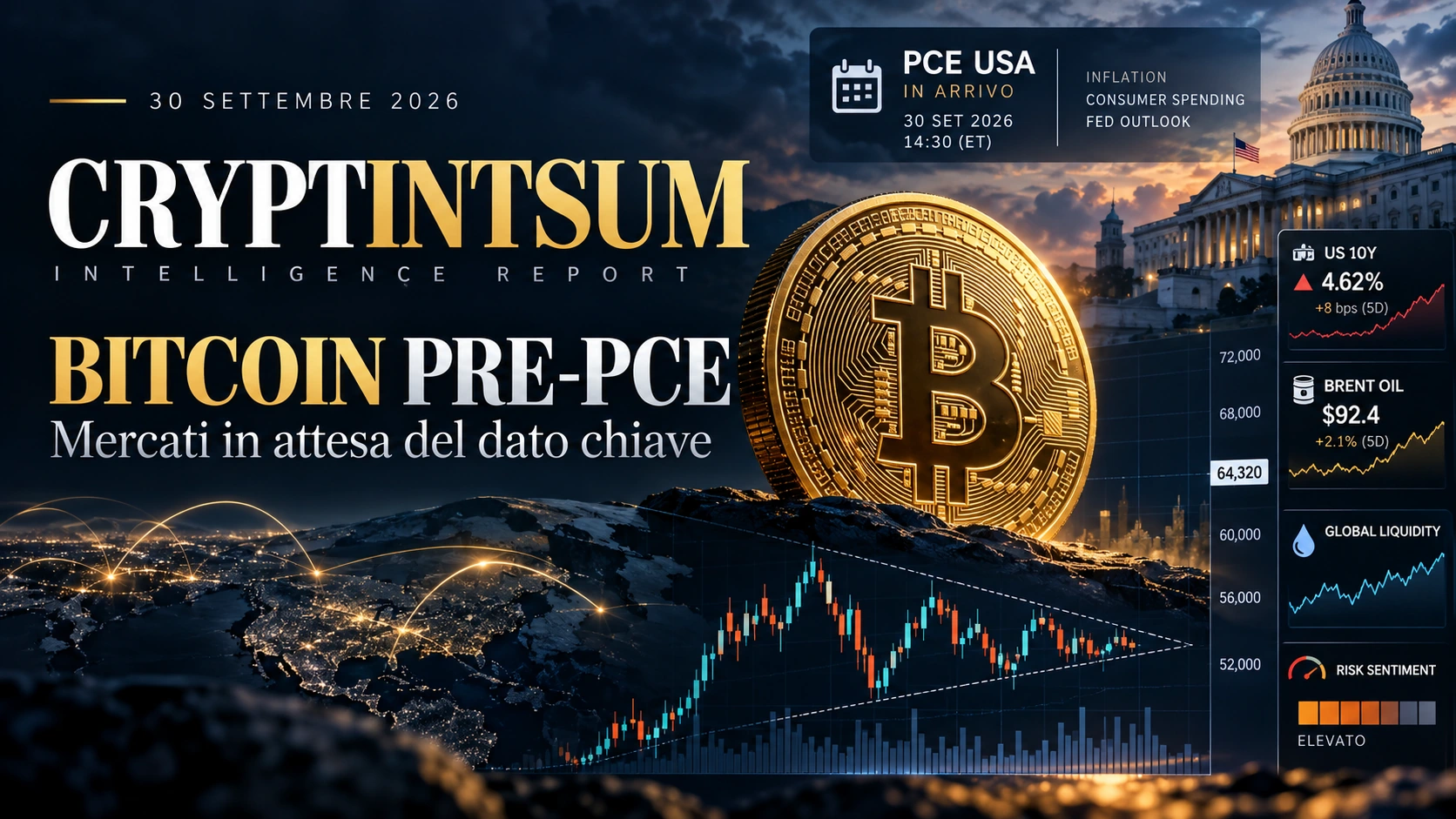Bitcoin nell'area degli 83.000 dollari prima del PCE USA tra ETF, Treasury e petrolio
